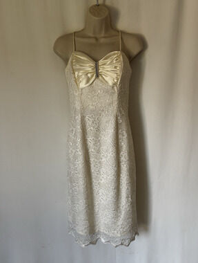 Vintage A La Carte Dress Small Knee Lace Cream Evening Formal Cocktail 50s
